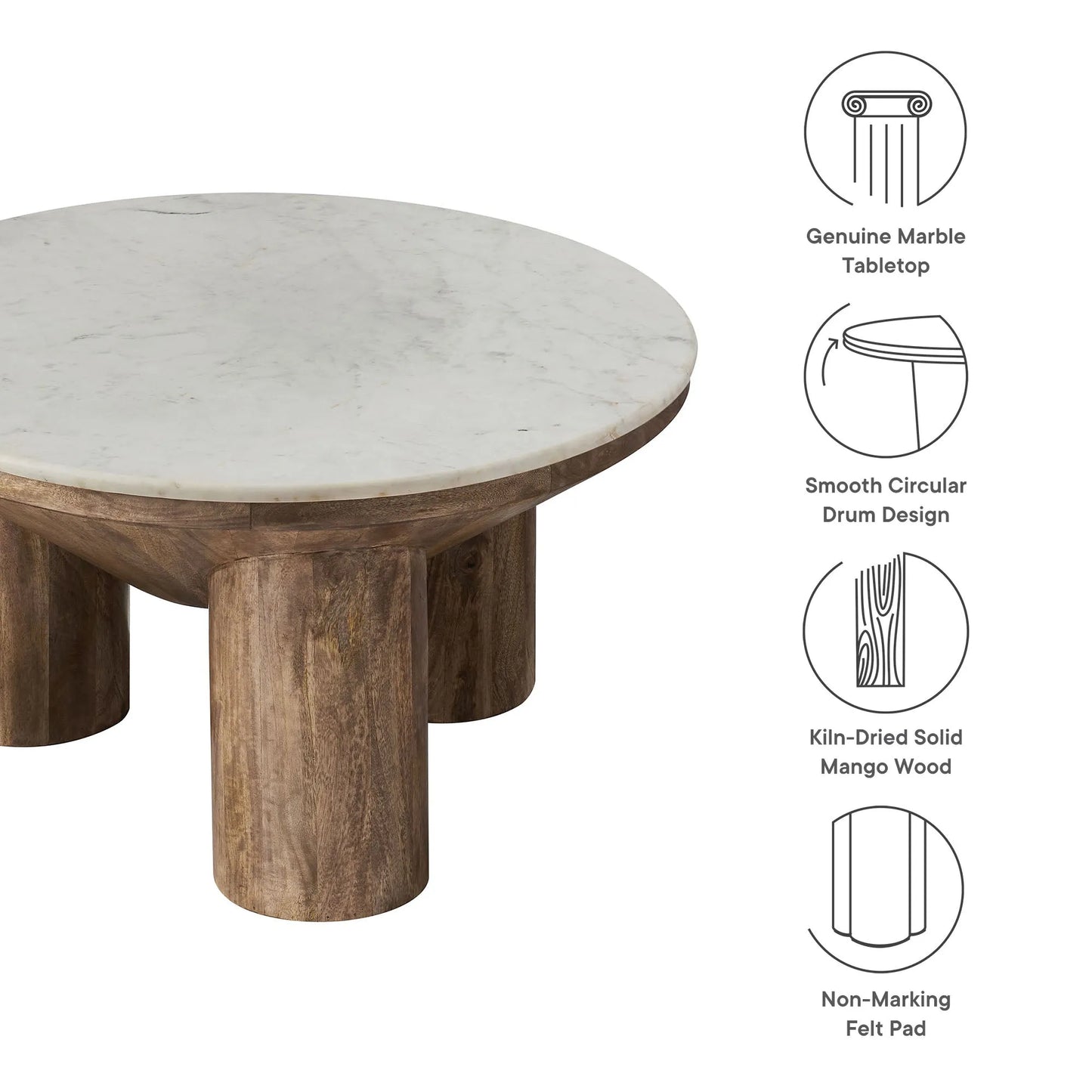 Ellison 33" Round Wood Coffee Table With Marble Top by Modway EEI-7146 FredCo