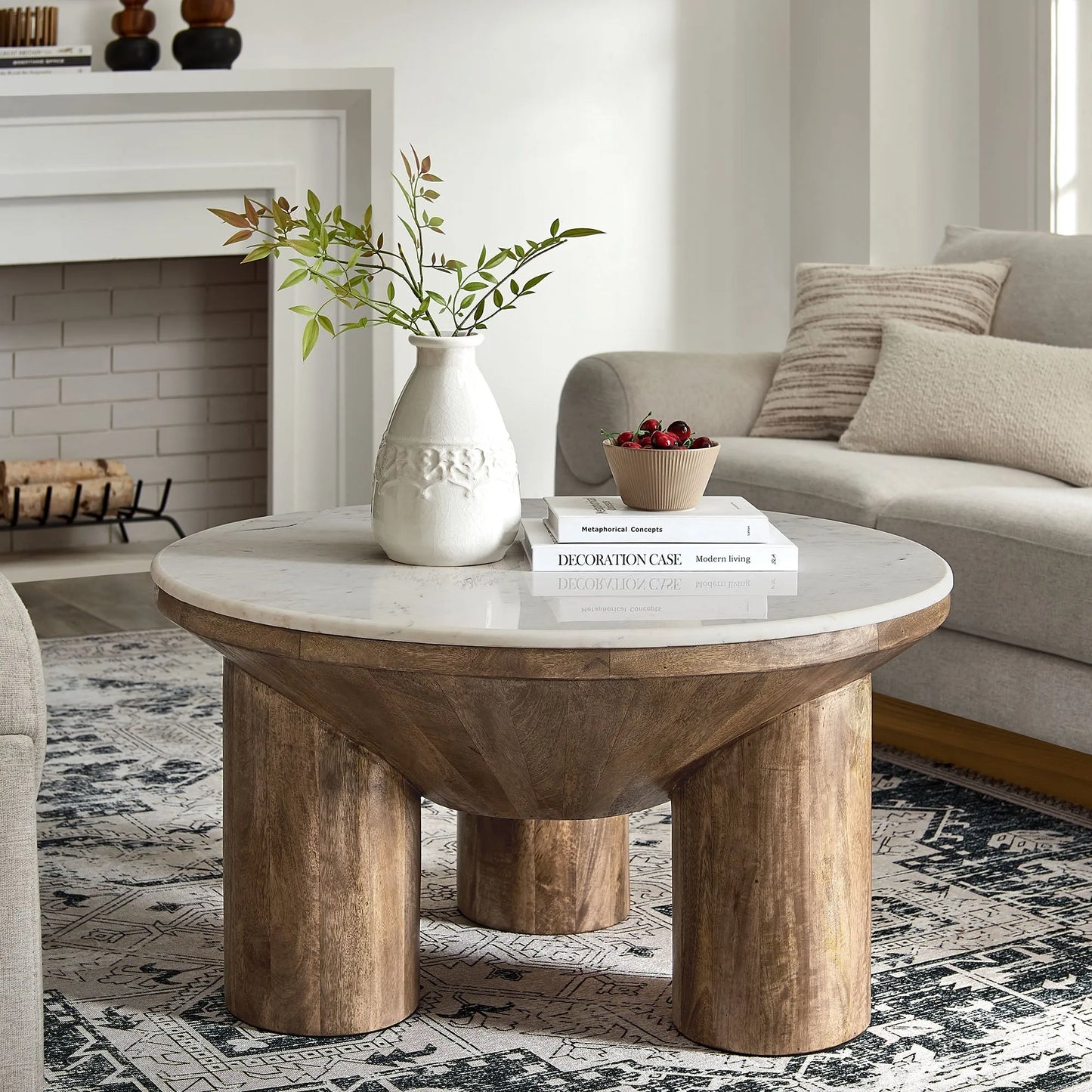 Ellison 33" Round Wood Coffee Table With Marble Top by Modway EEI-7146 FredCo