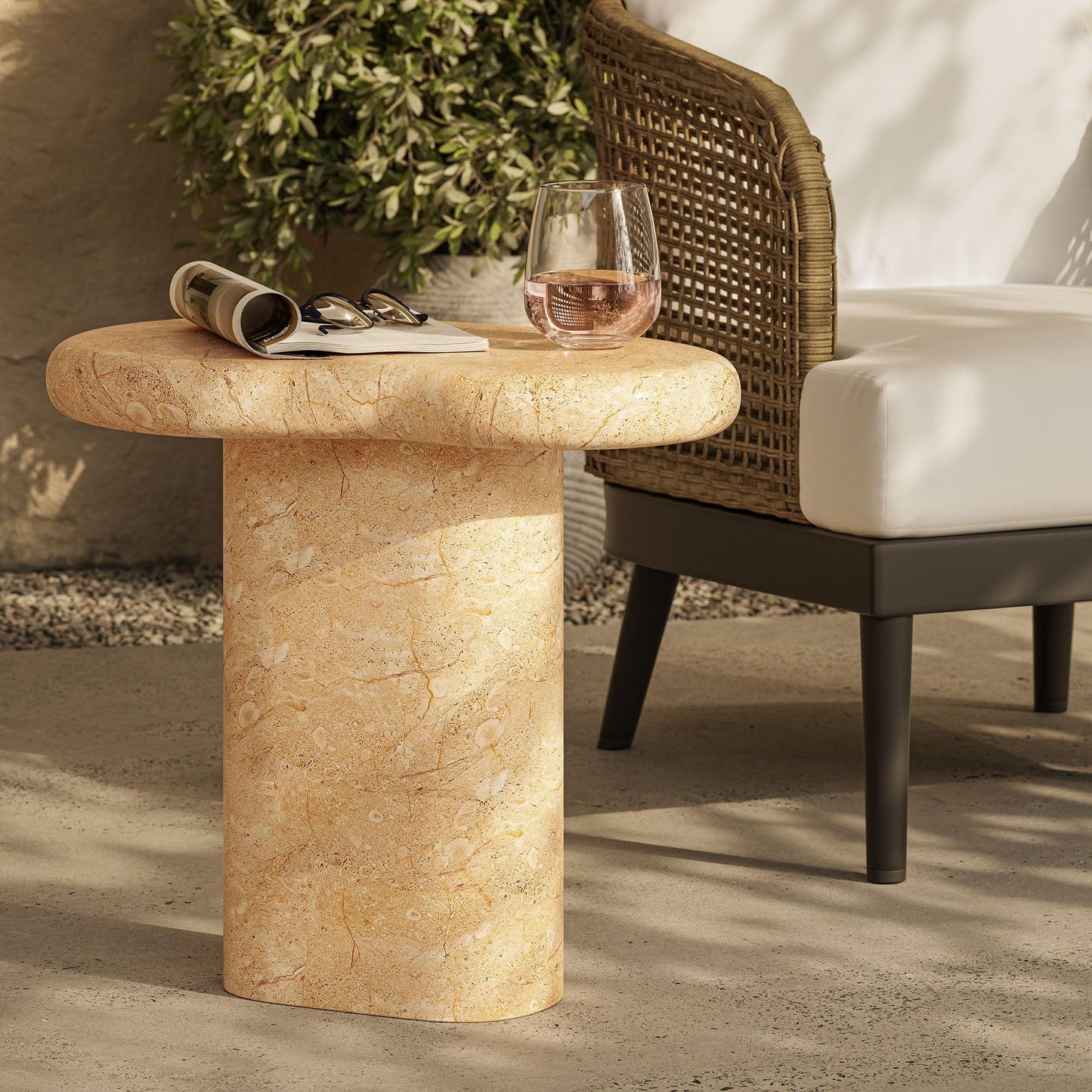 Elowen Indoor - Outdoor Patio Textured Faux Travertine Side Table by Modway FredCo