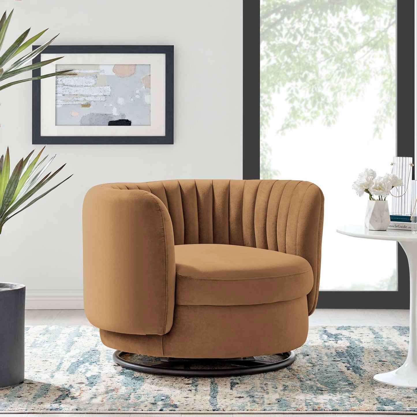 Embrace Tufted Performance Velvet Swivel Chair, EEI-4998 FredCo