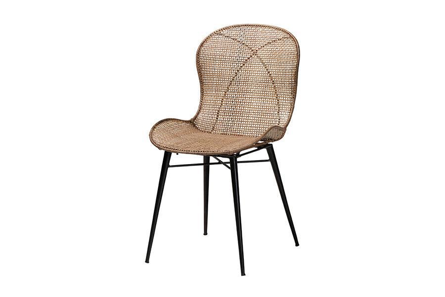Emmali Modern Bohemian Greywashed Rattan and Natural Brown Finished Wood 7-Piece Dining Set FredCo