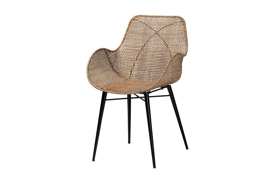 Emmali Modern Bohemian Greywashed Rattan and Natural Brown Finished Wood 7-Piece Dining Set FredCo
