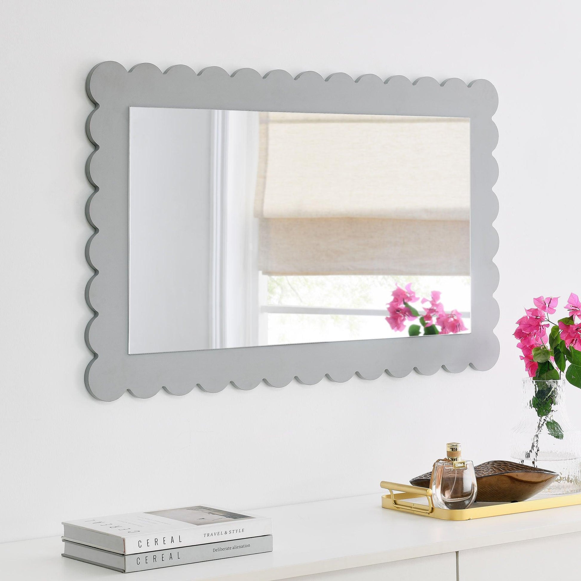 Emmeline Scalloped Rectangle Wall Mirror by Modway FredCo