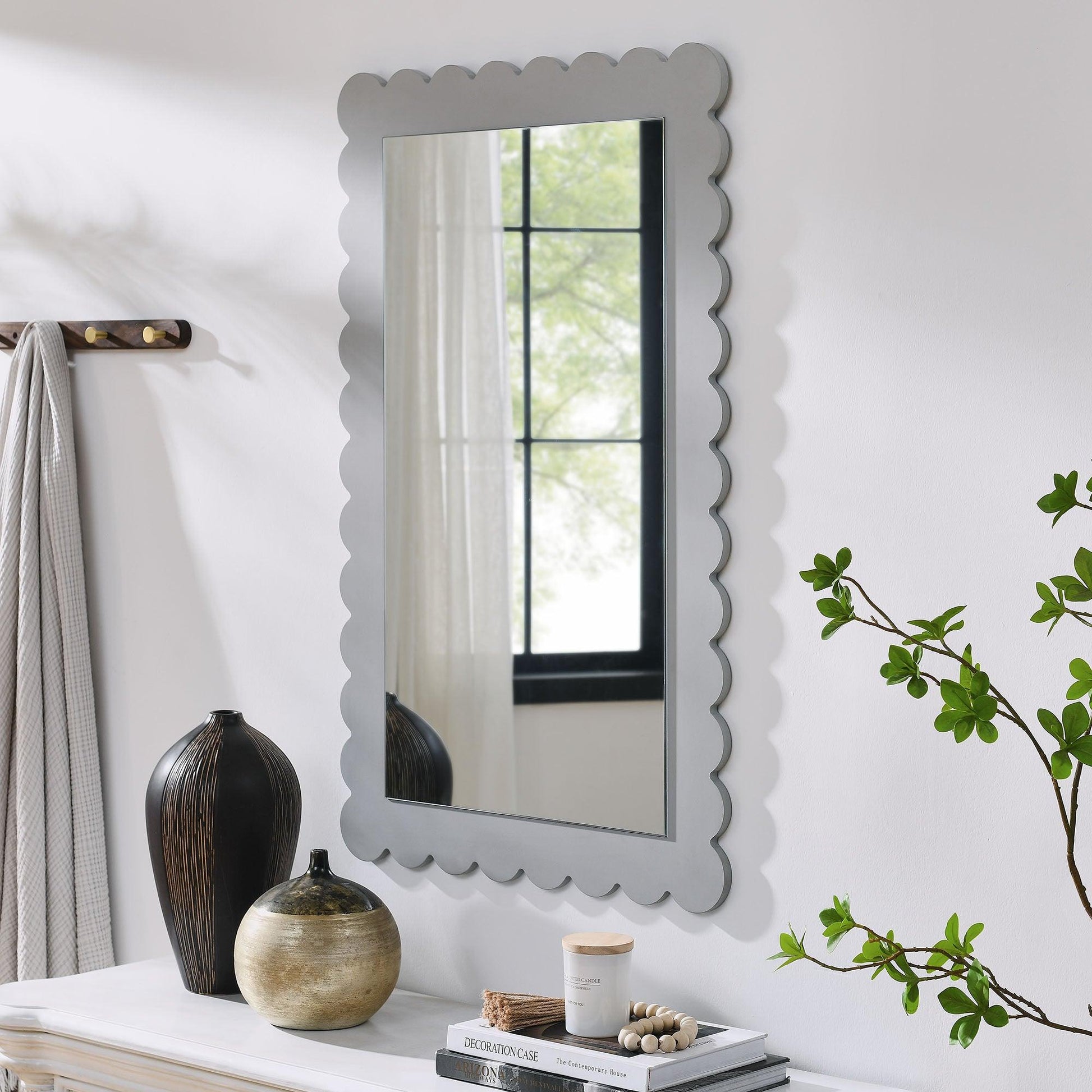 Emmeline Scalloped Rectangle Wall Mirror by Modway FredCo