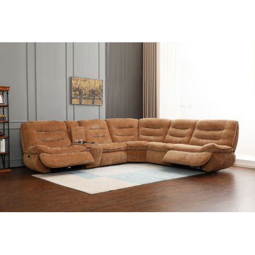 Emmy Orange Chenille Power Motion Sectional Sofa FredCo