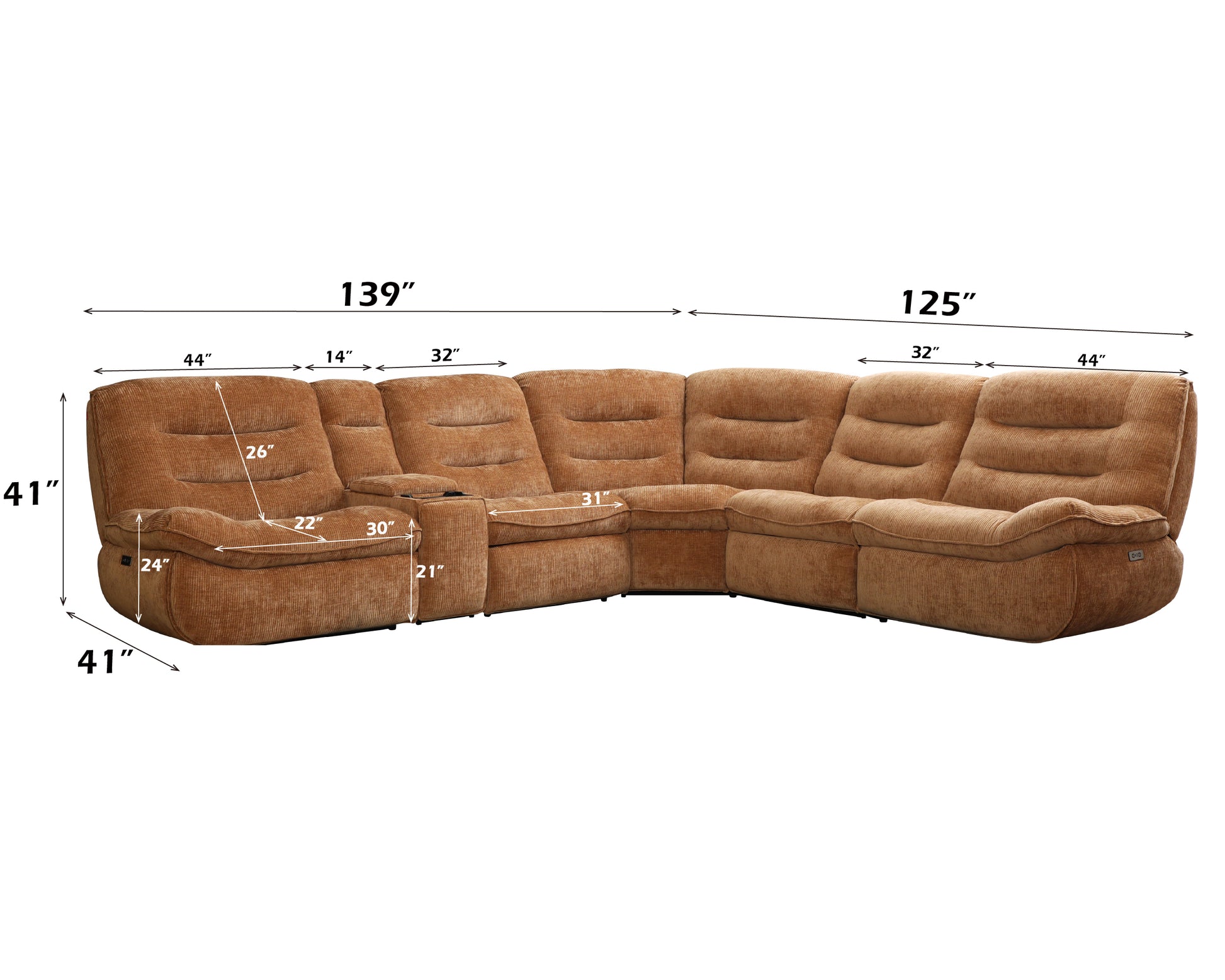 Emmy Orange Chenille Power Motion Sectional Sofa FredCo
