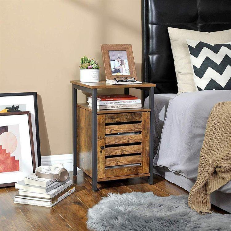 End Table with Cabinet Rustic Brown FredCo