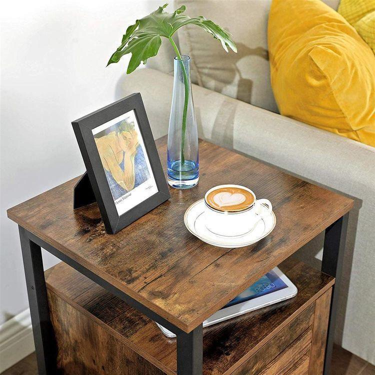 End Table with Cabinet Rustic Brown