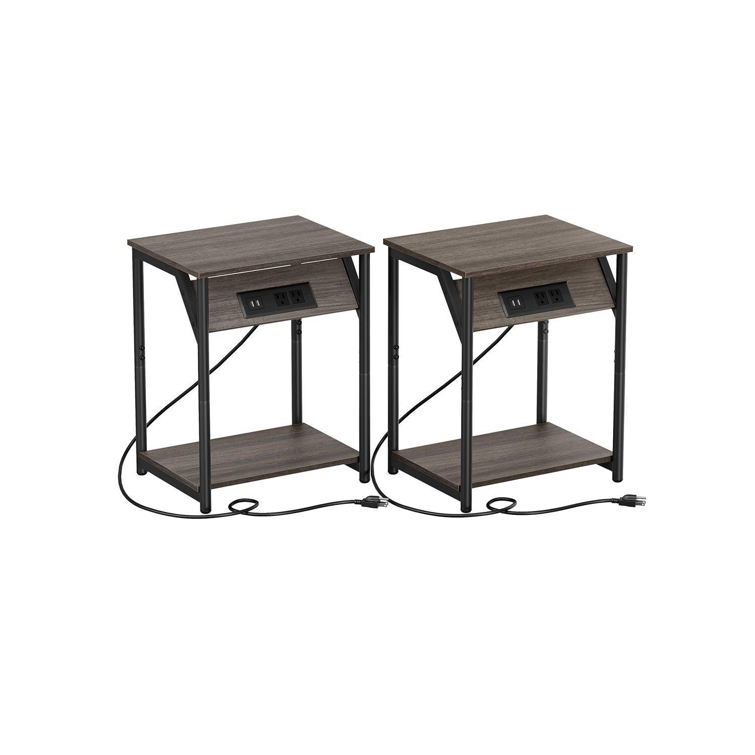 End Table with Charging Station Chestnut Brown and Black FredCo