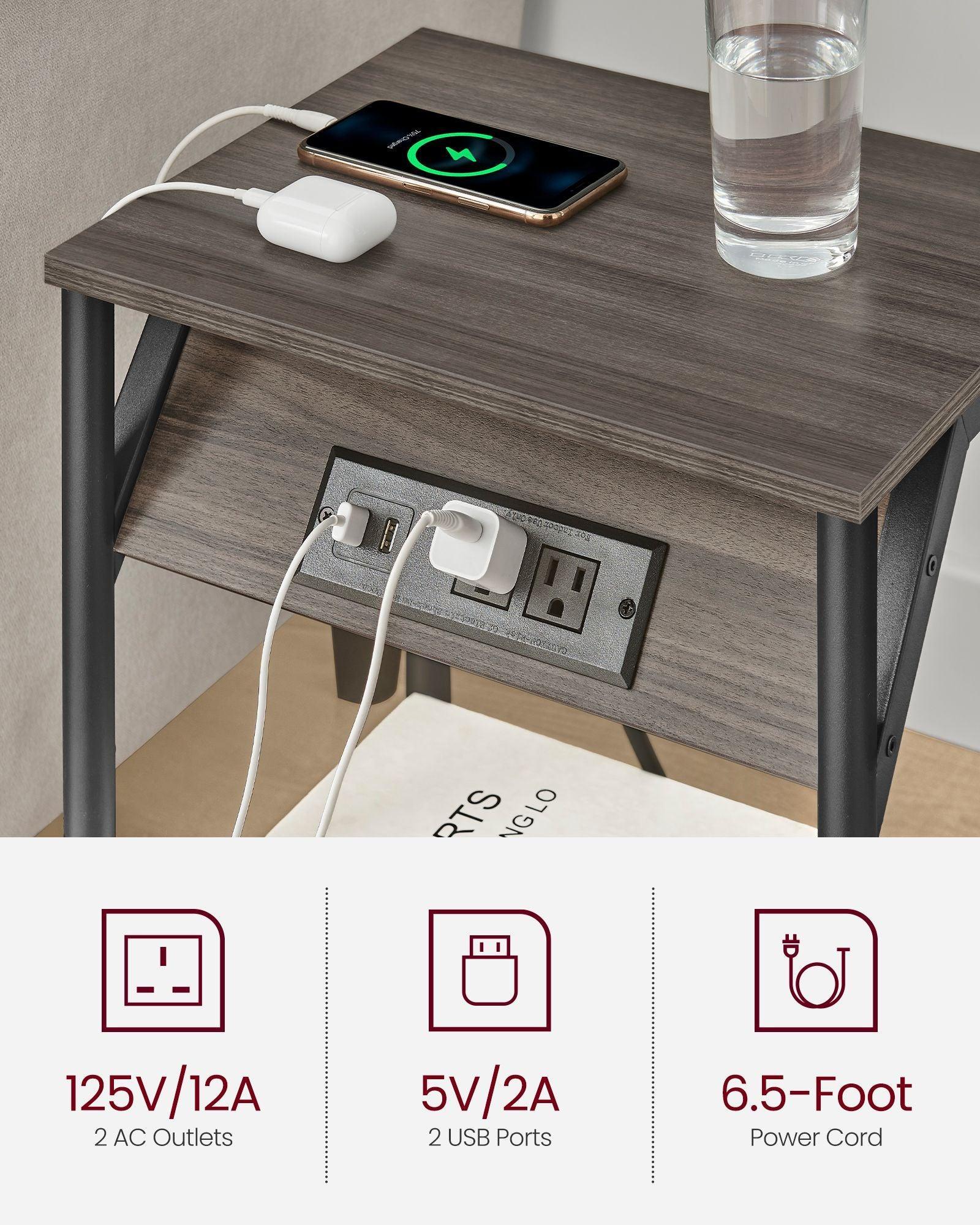 End Table with Charging Station Chestnut Brown and Black FredCo