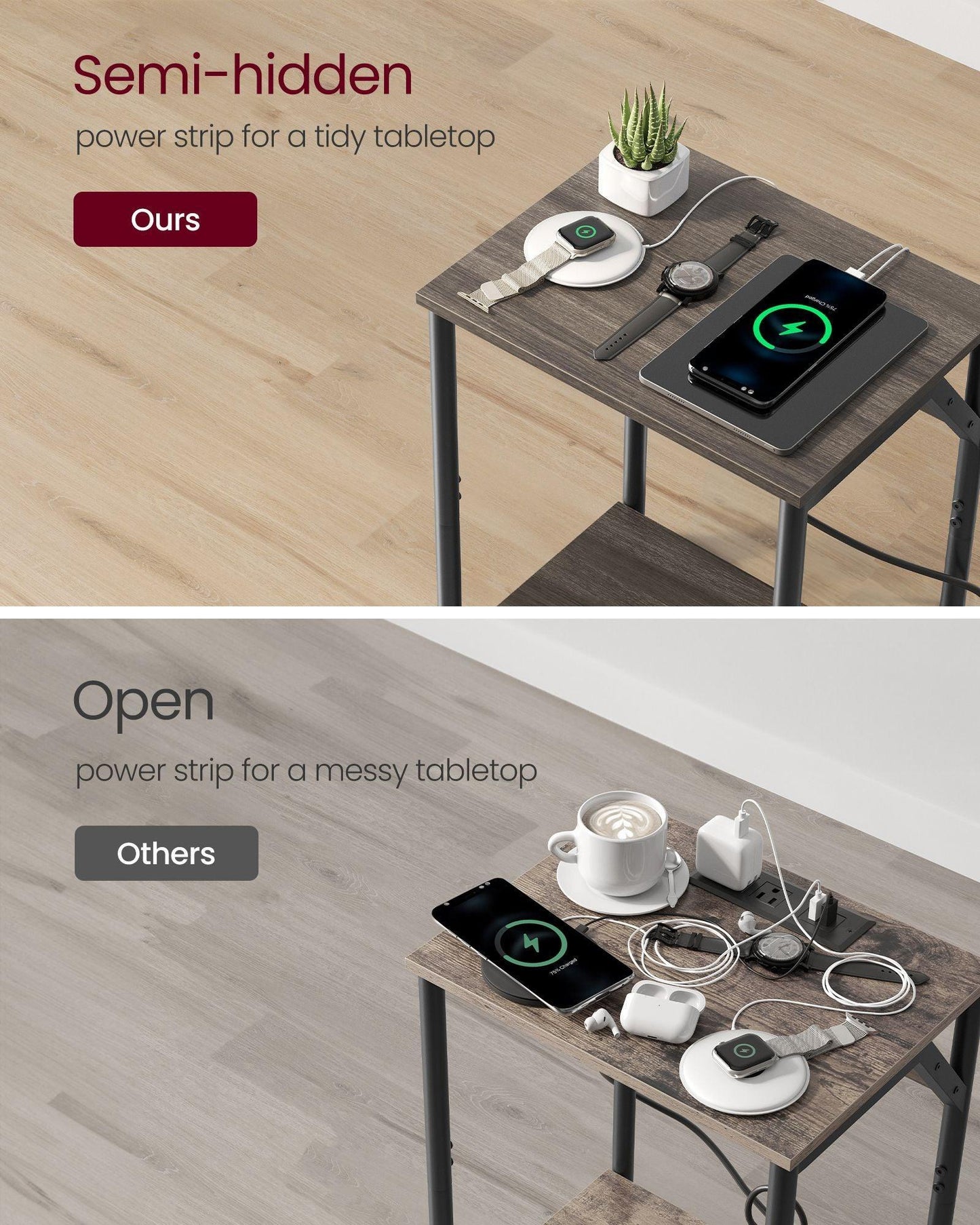End Table with Charging Station Chestnut Brown and Black FredCo