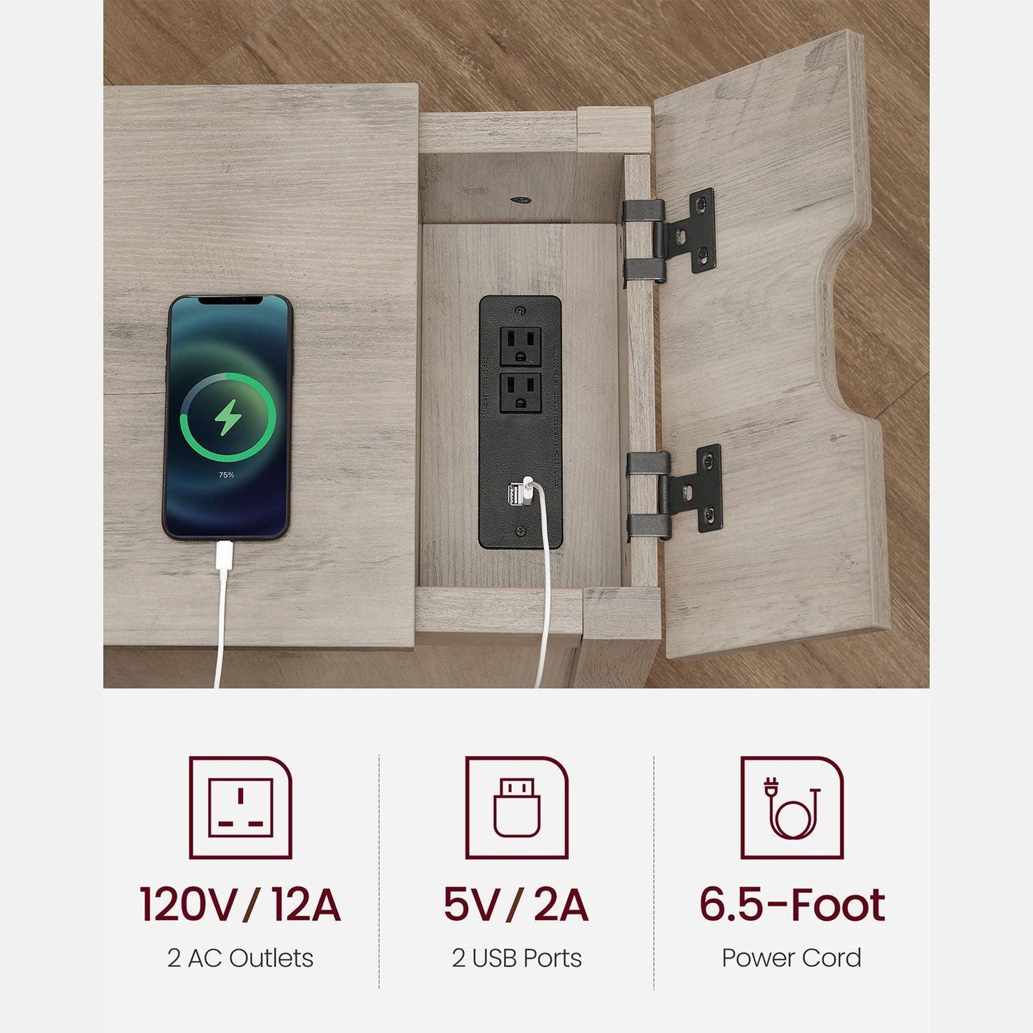 End Table with USB Ports and Outlets FredCo