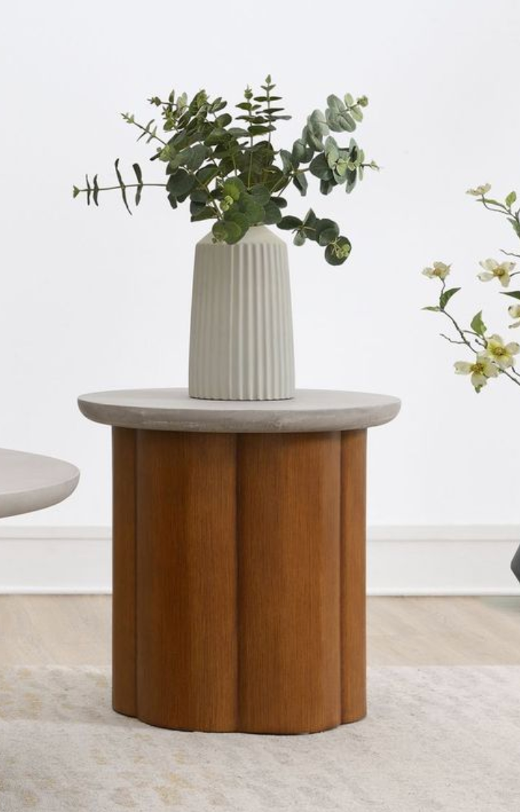 Evenlyn Faux Concrete Top & Walnut Finish End Table FredCo
