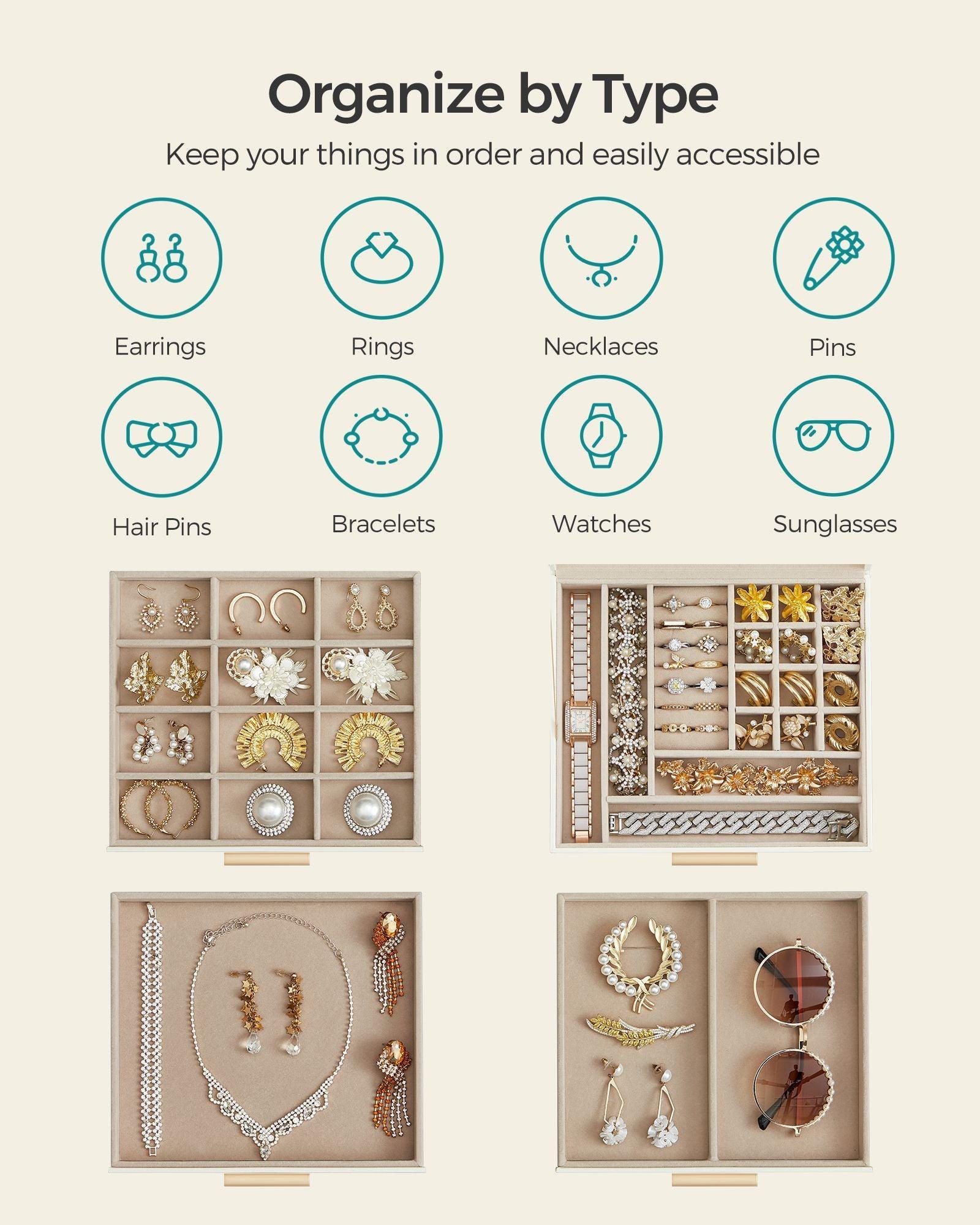 ewelry Box with Glass Lid, 4-Layer Jewelry Organizer, 3 Drawers, for Big and Small Jewelry FredCo