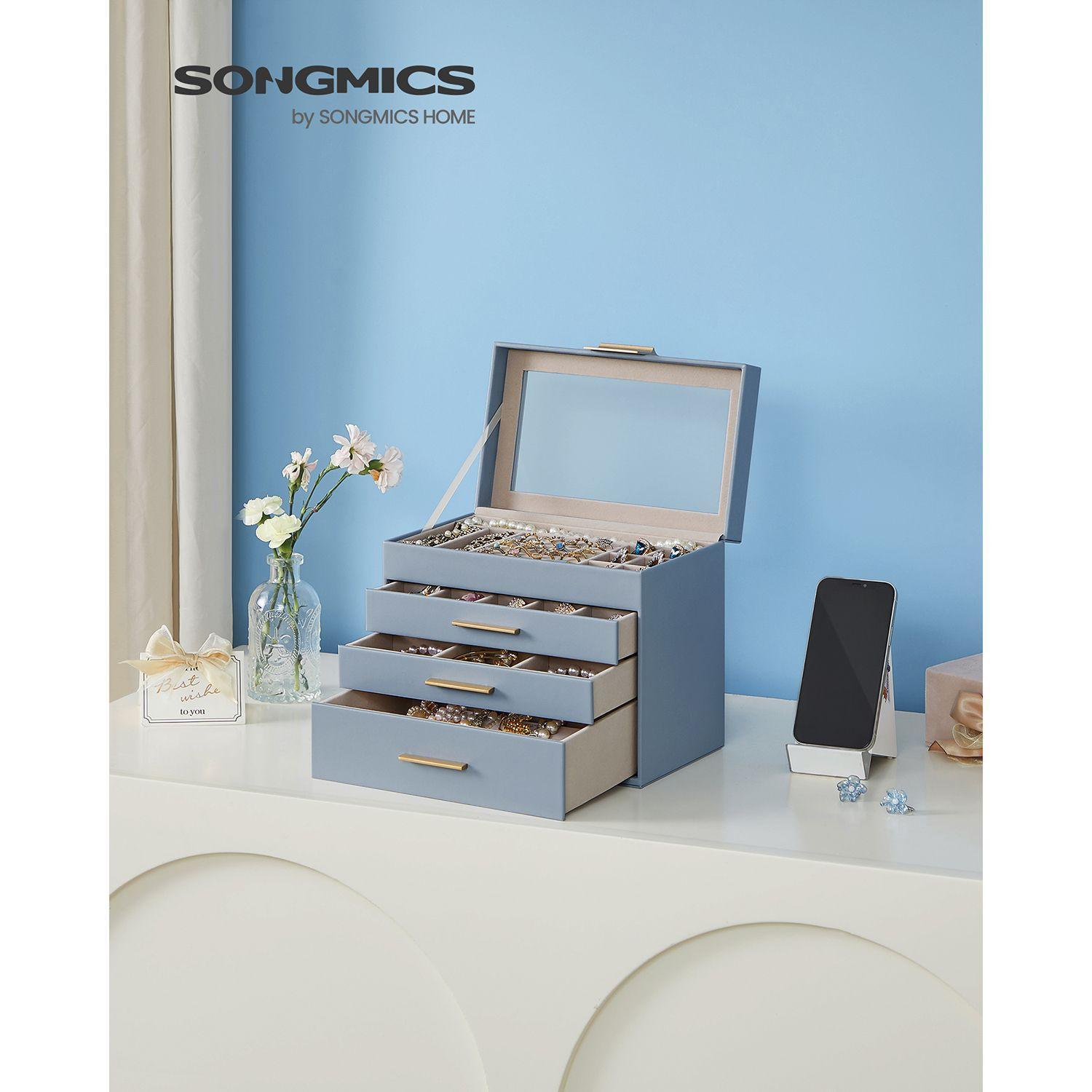 ewelry Box with Glass Lid, 4-Layer Jewelry Organizer FredCo