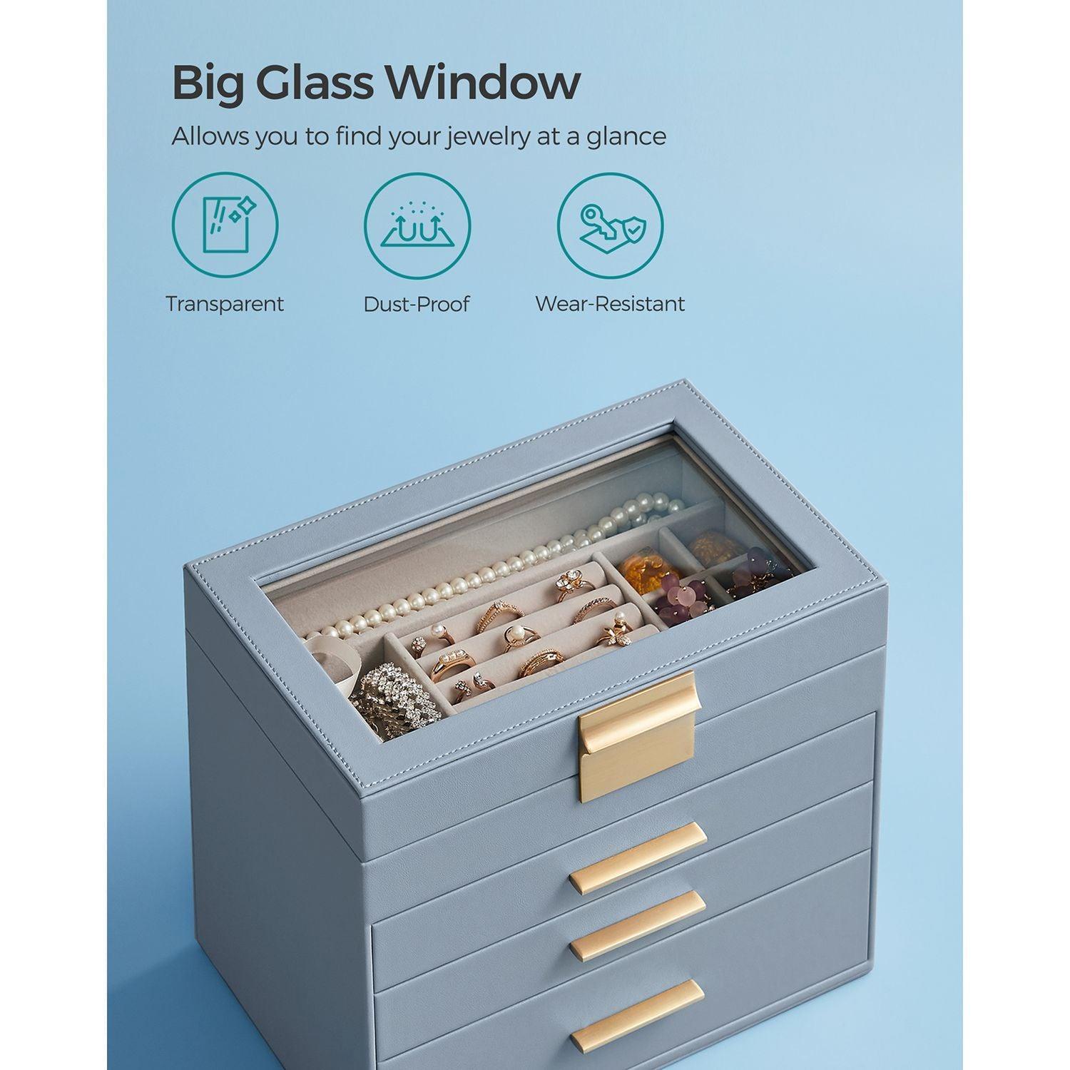 ewelry Box with Glass Lid, 4-Layer Jewelry Organizer FredCo