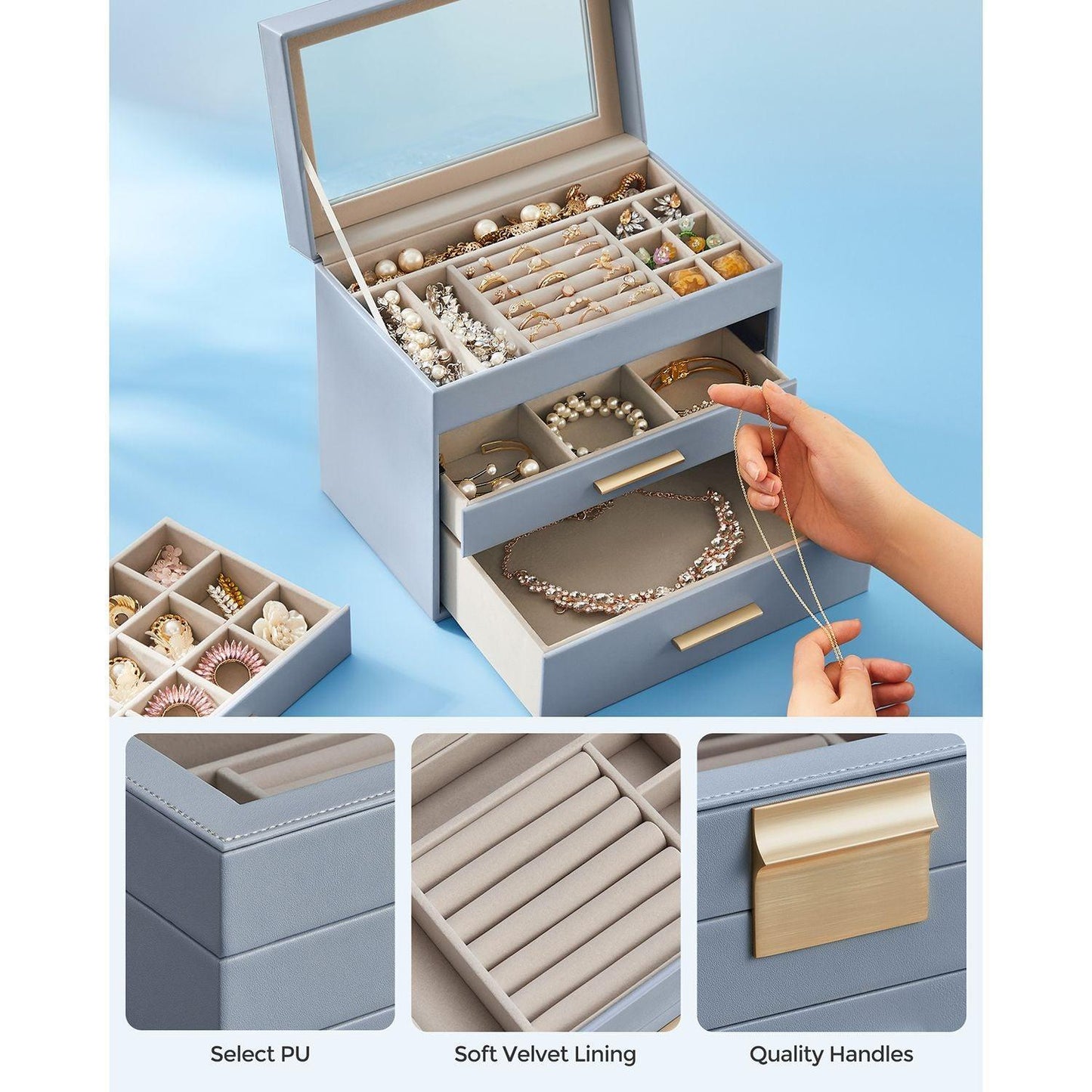 ewelry Box with Glass Lid, 4-Layer Jewelry Organizer FredCo
