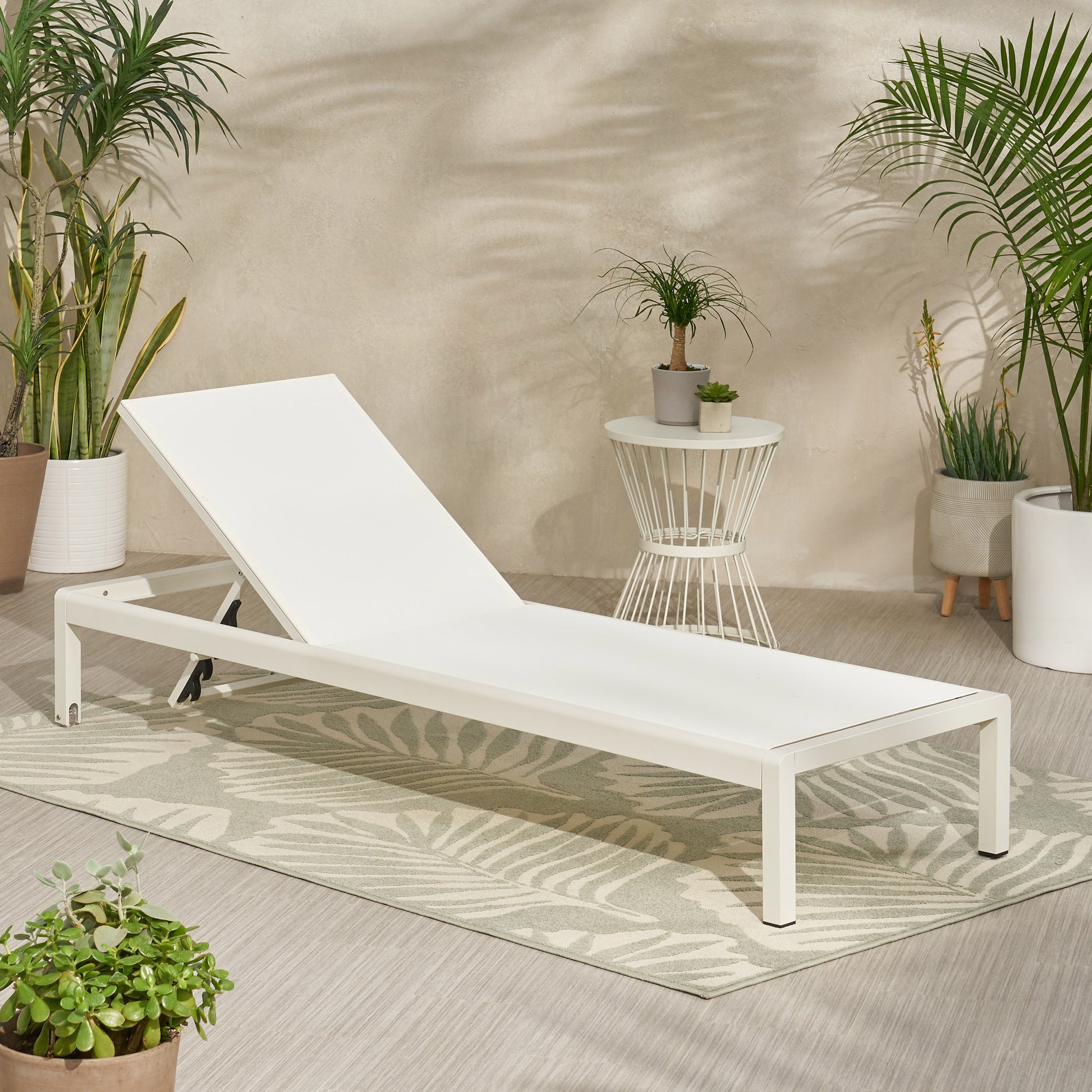 Outdoor Chaise Lounge Chair, Aluminum Adjustable Outside Chair for Pool Patio Beach Yard, All Weather Use UV Resistant 400lbs Weight Capacity, White FredCo