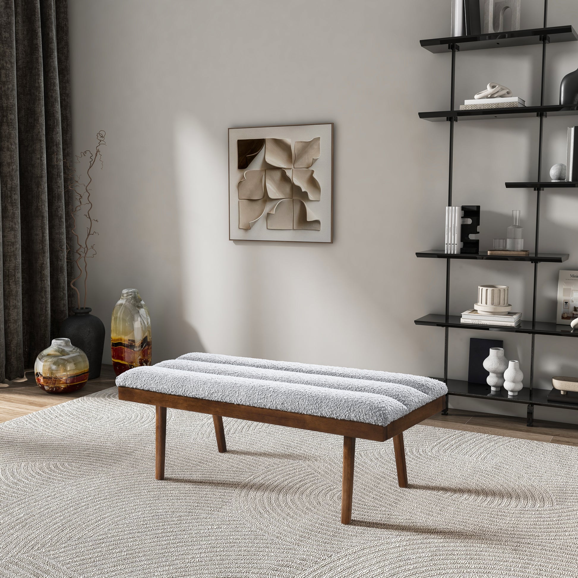 Troni Light Grey Boucle Bench FredCo