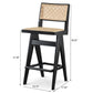Keira Mid-Century Rattan Bar Stool Set of 2 with Leather Seat in Black 27.4In FredCo