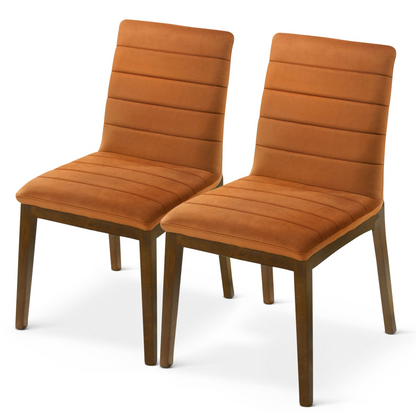 Ines Mid-Century Modern Burnt Orange Velvet Dining Chair Set with Walnut Solid Wood Base 35.8'H x 18.9'W x 24'D FredCo