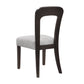 Modern dining chair with dark wood frame and light gray upholstered seat from FredCo International