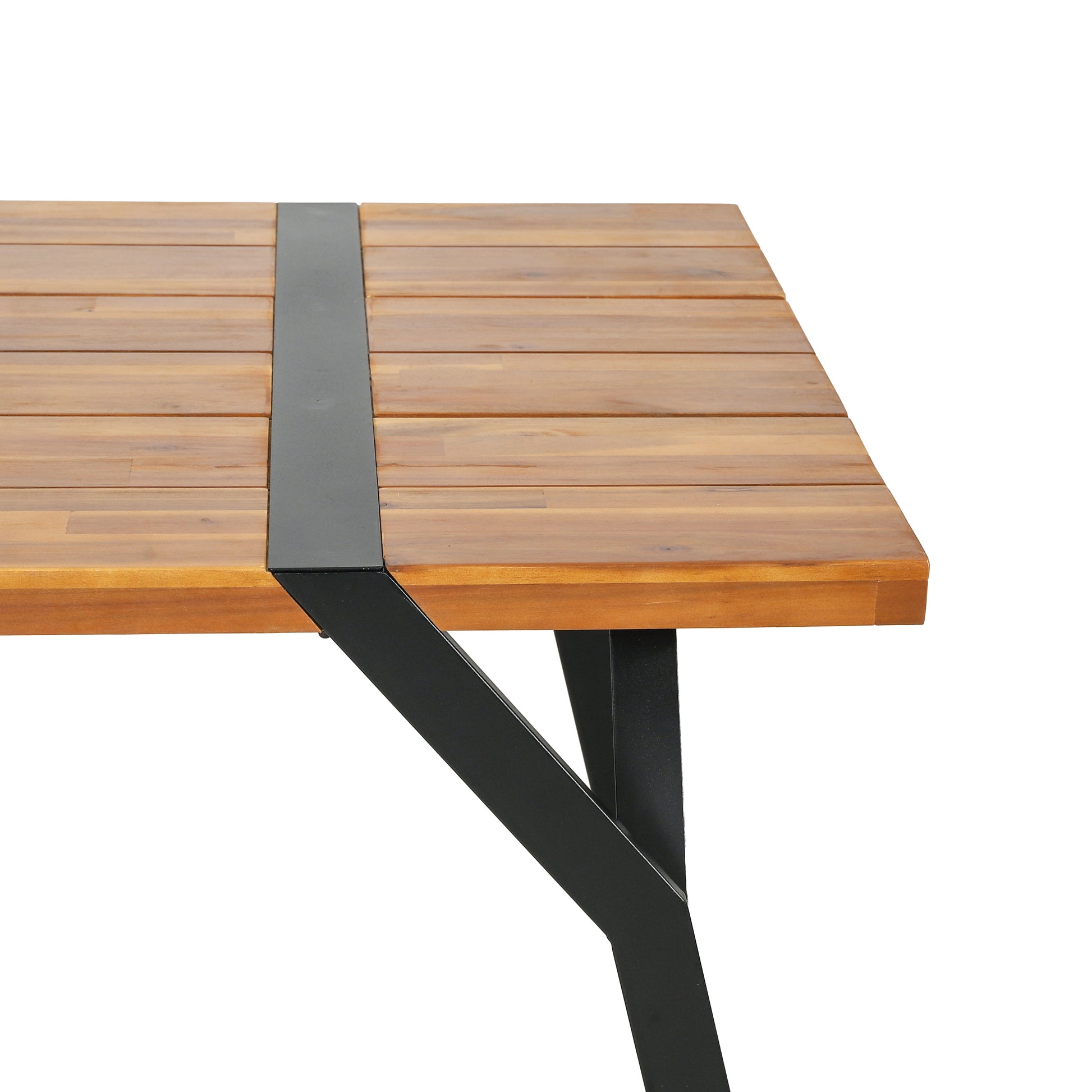 Modern wood dining table with black metal legs, FredCo International furniture
