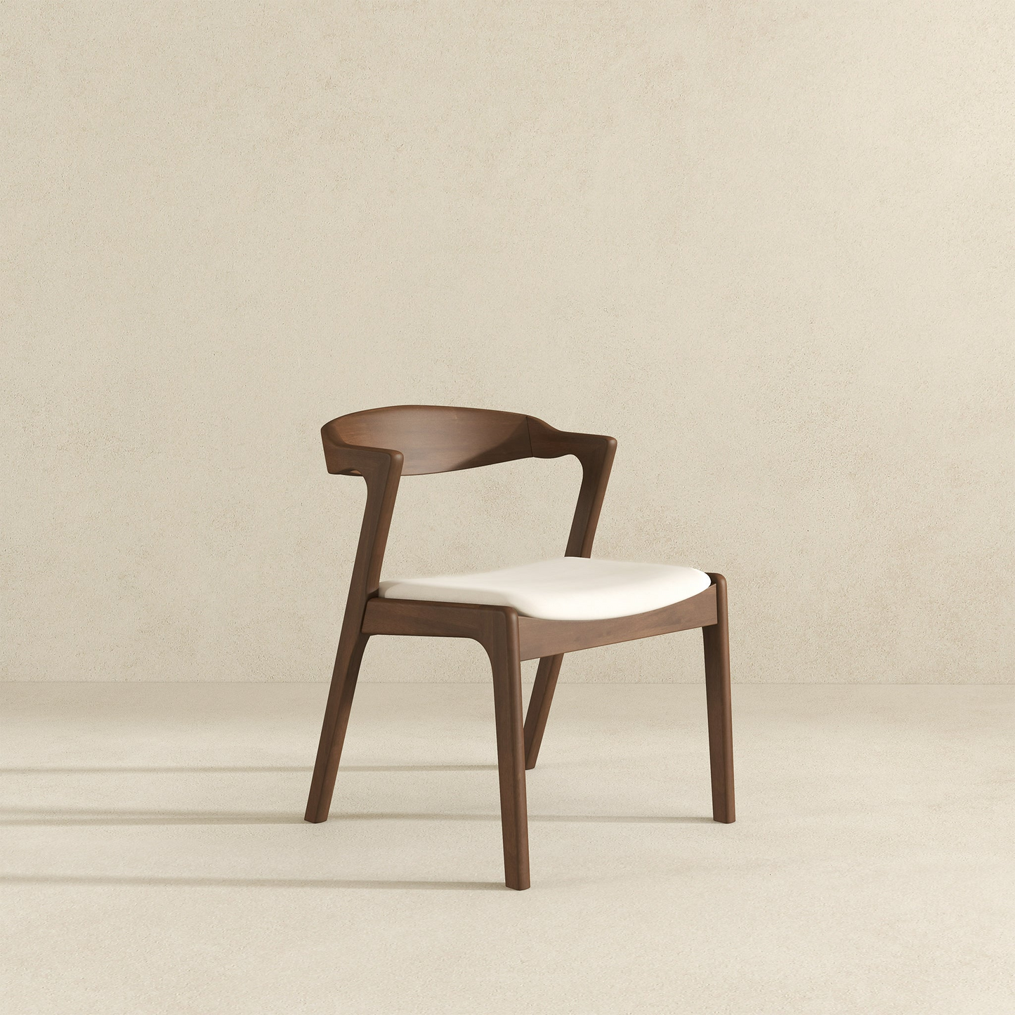 Modern wooden dining chair with white cushion, minimalist design, FredCo International furniture