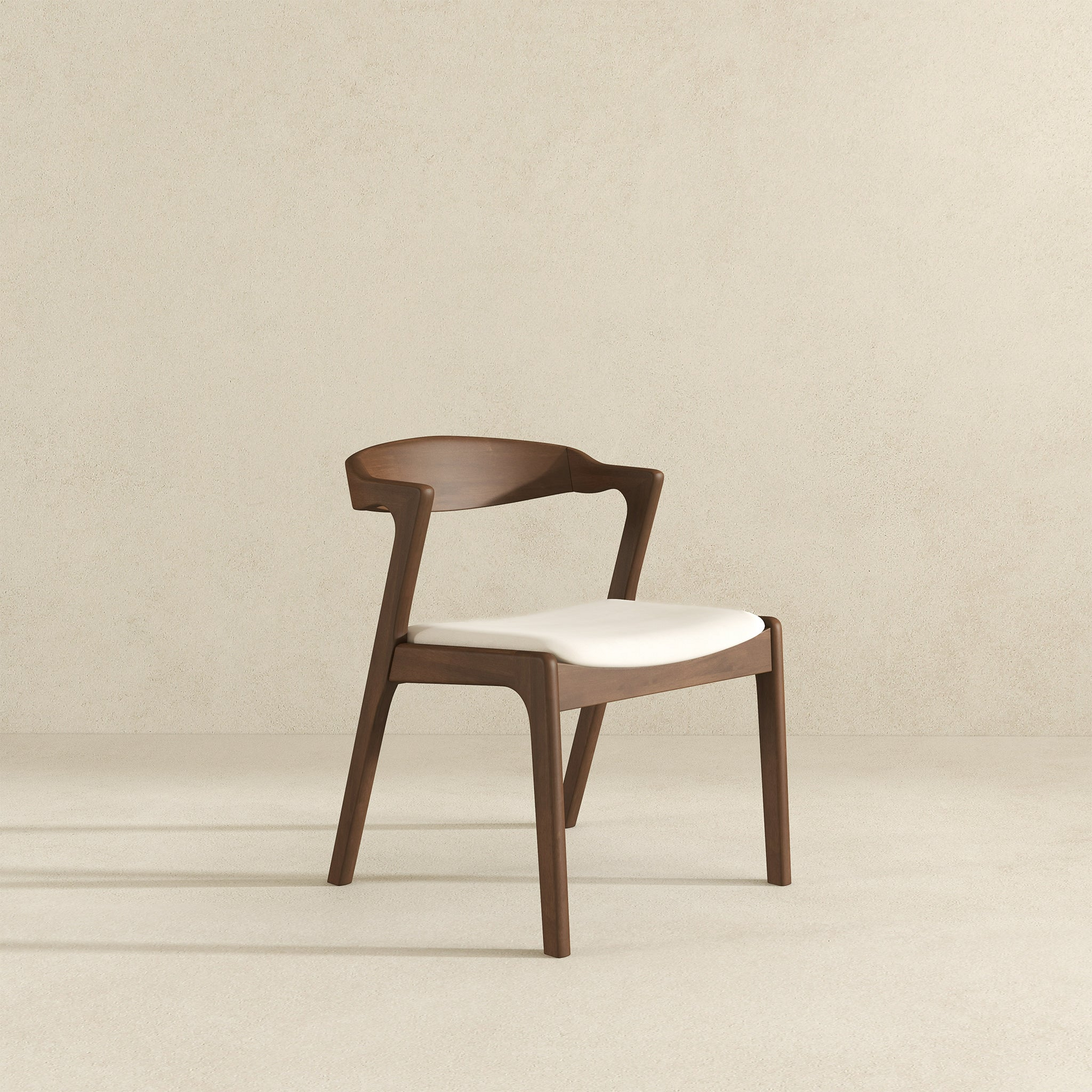 Modern wooden dining chair with white cushion, minimalist design, FredCo International furniture