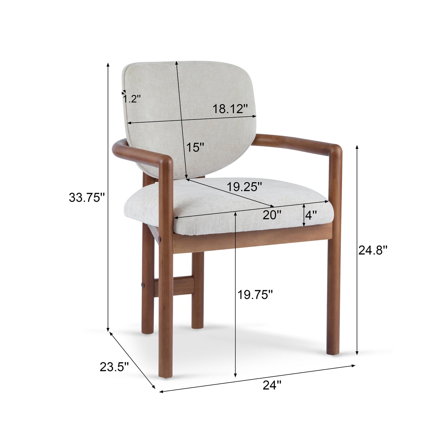 Dining Chairs Set of 2 Upholstered Arm Chairs, Rubber Wood Accent Chairs Beige Fabric Seating, 300 LBS Weight Capacity FredCo