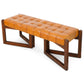 Mid-century modern tufted leather bench with wooden frame, FredCo International furniture