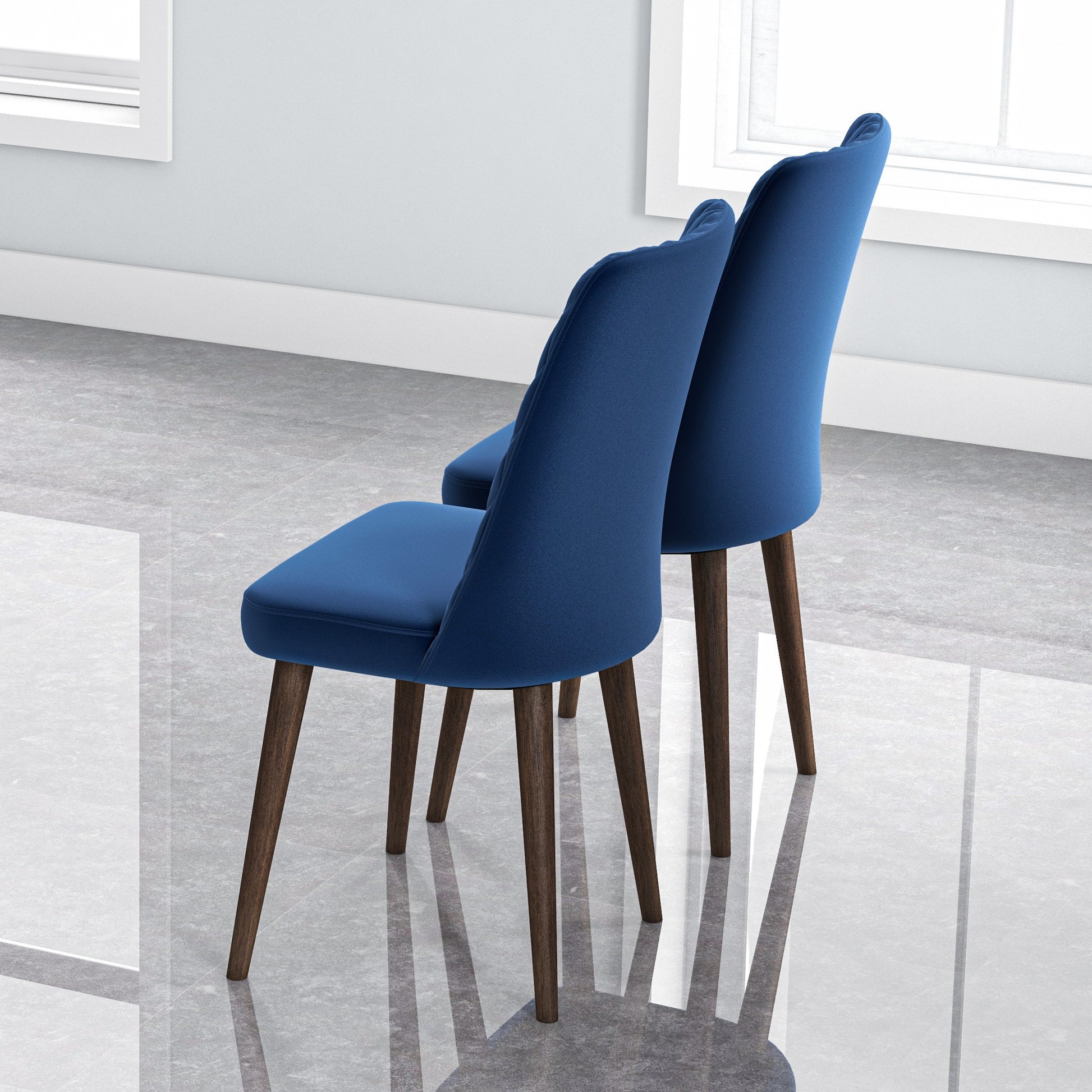 Best selling Katie Mid-Century Modern Velvet Dining Chair (Set Of 2)- Blue, Solid Wood, 20x18x36 Inches Table Chairs for Living Room Bedroom Outdoor Lounge FredCo