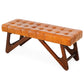 Mid-century modern brown leather tufted bench with wooden base, FredCo International furniture