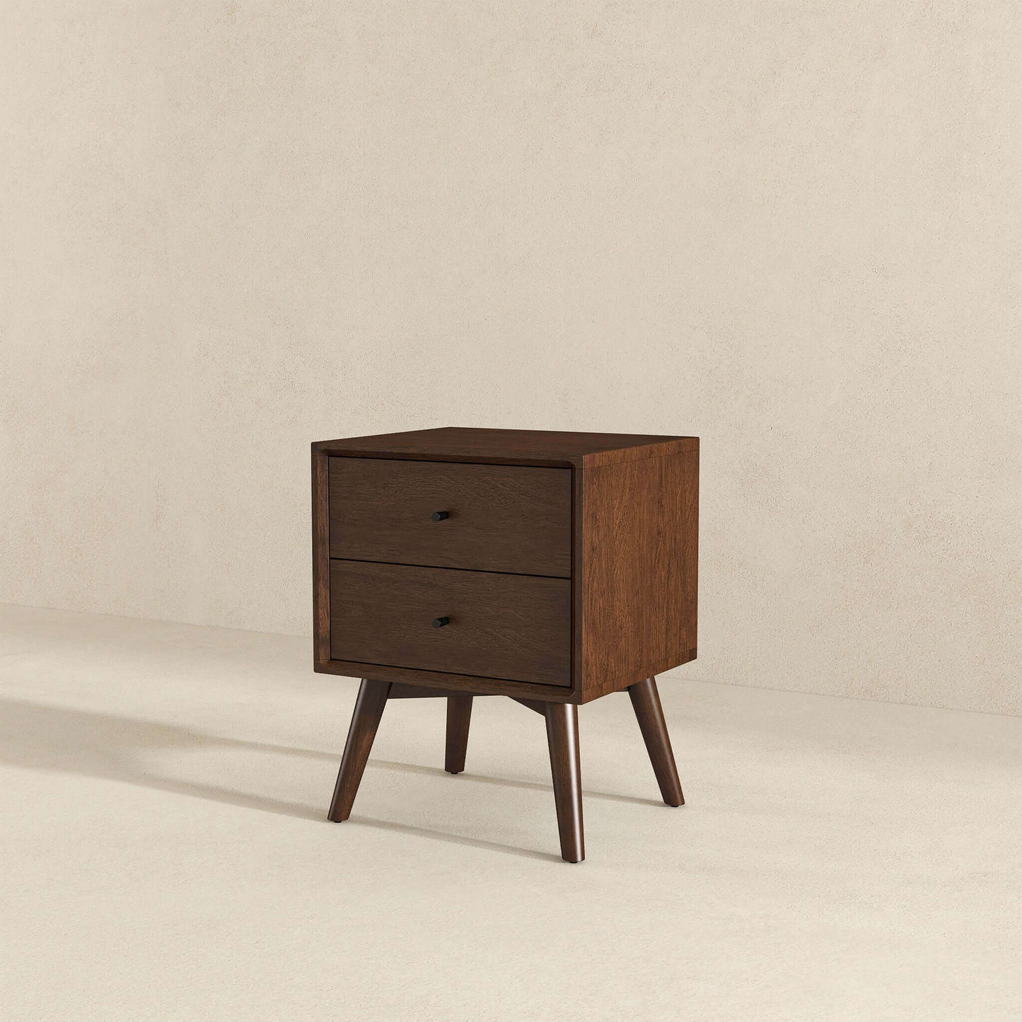 Mid-Century Modern Caroline Night Stand 2-Drawer Dark Brown Solid Wood 23.6'H x 17.7'W x 15.7'D for Bedroom, Closet, Dorm FredCo