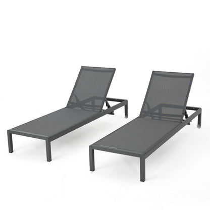 Outdoor Chaise Lounge Chair Set of 2, Aluminum Adjustable Outside Chair for Pool Patio Beach Yard, All Weather Use UV Resistant 400lbs Weight Capacity, Grey