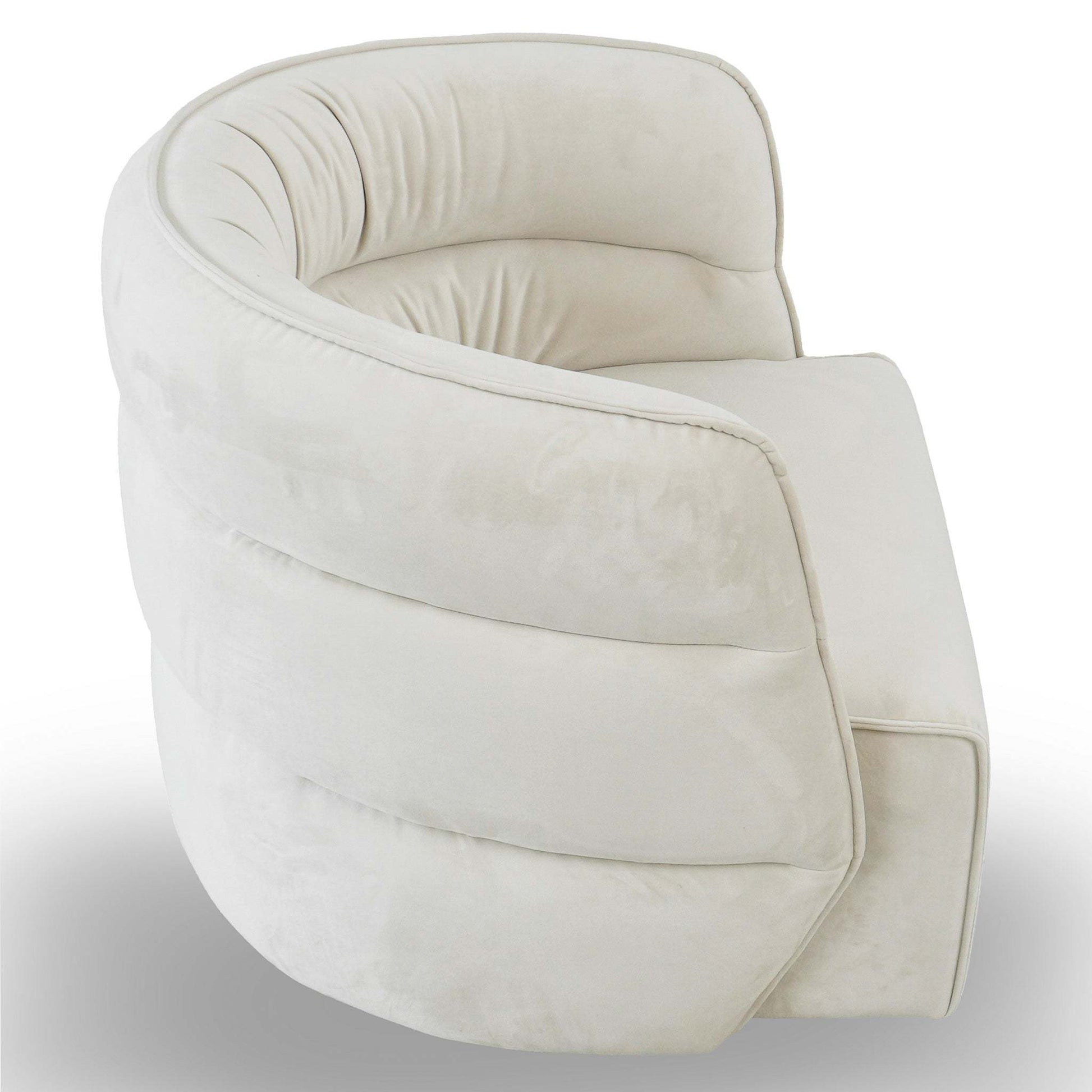 Modern cream velvet accent chair with curved backrest, FredCo International furniture