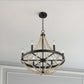 Starry Wood Chandelier Farmhouse Six Candle Light Wood Beaded Black Pendant Light for Dining Room FredCo