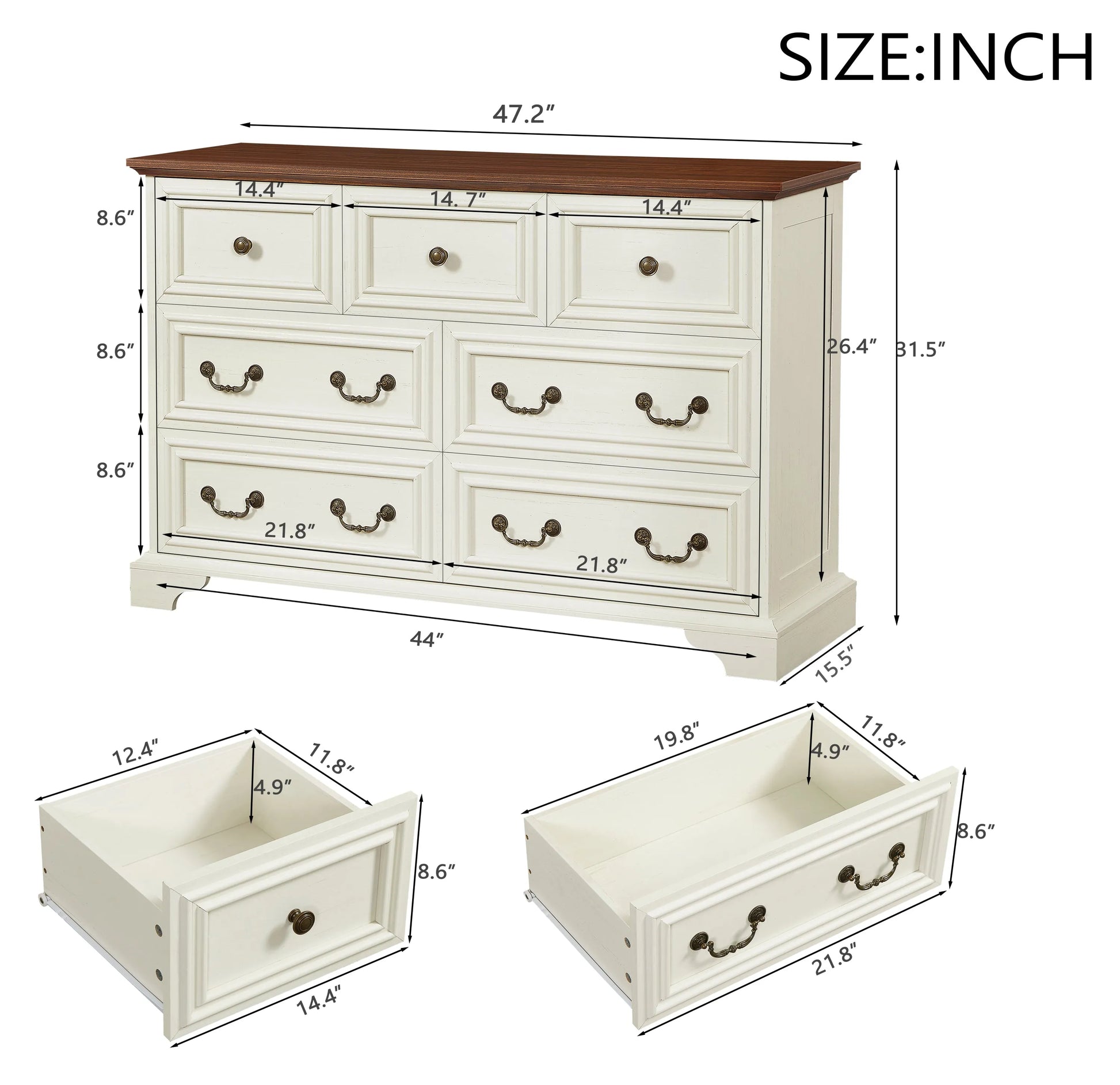Farmhouse 7 Drawers Dresser for Bedroom, Rustic Chest of Drawers FredCo