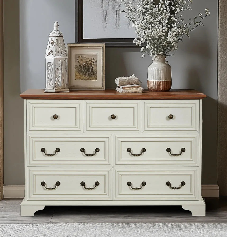 Farmhouse 7 Drawers Dresser for Bedroom, Rustic Chest of Drawers FredCo