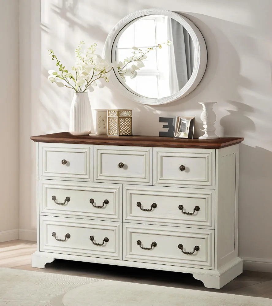 Farmhouse 7 Drawers Dresser for Bedroom, Rustic Chest of Drawers FredCo