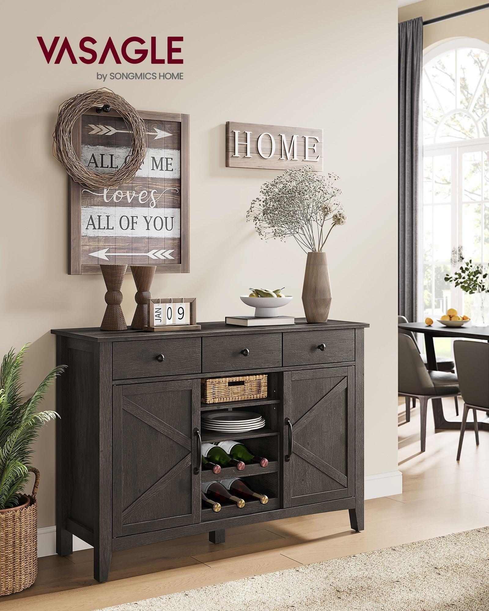 Farmhouse Buffet Cabinet with Wine Rack Stone Gray FredCo