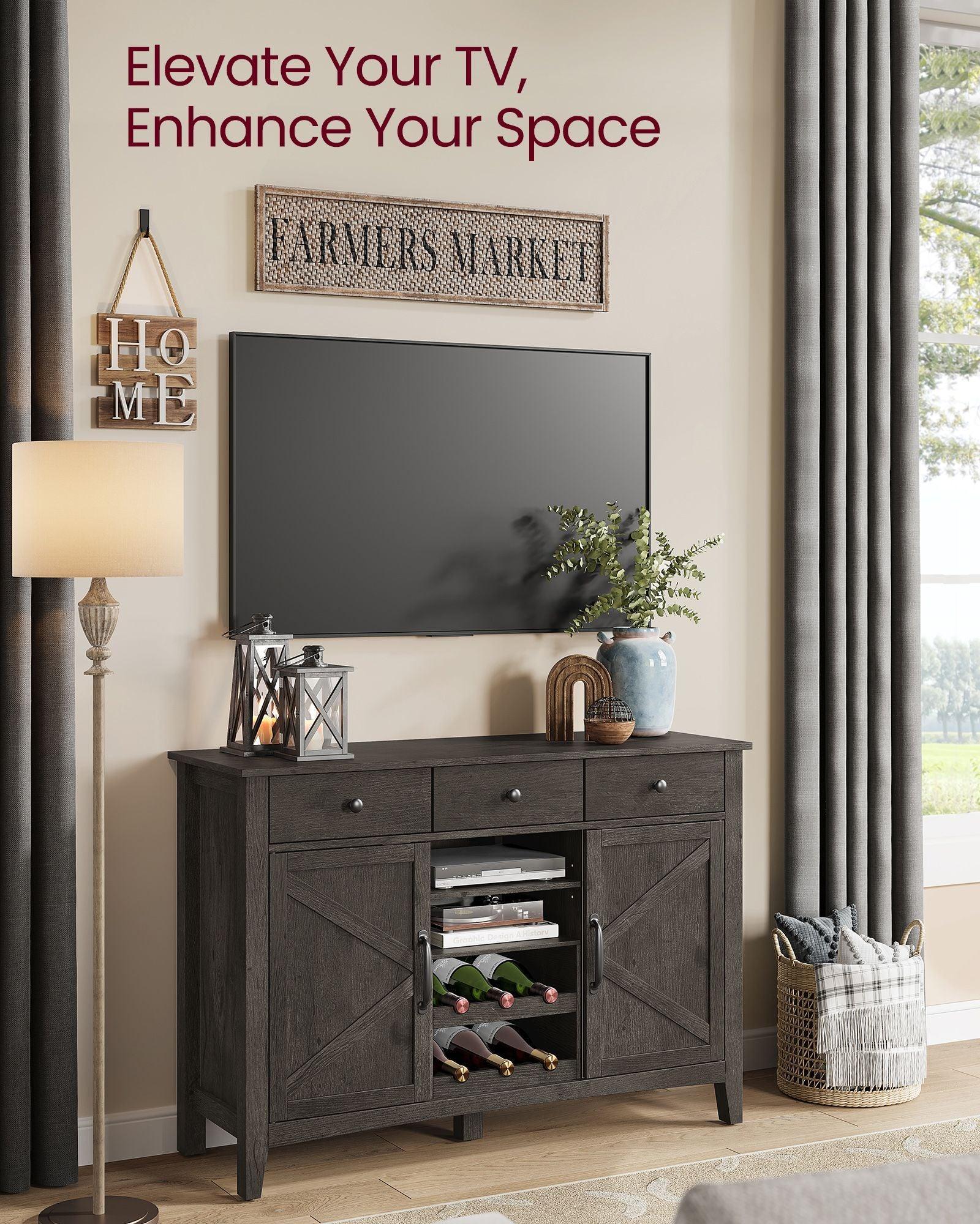 Farmhouse Buffet Cabinet with Wine Rack Stone Gray FredCo