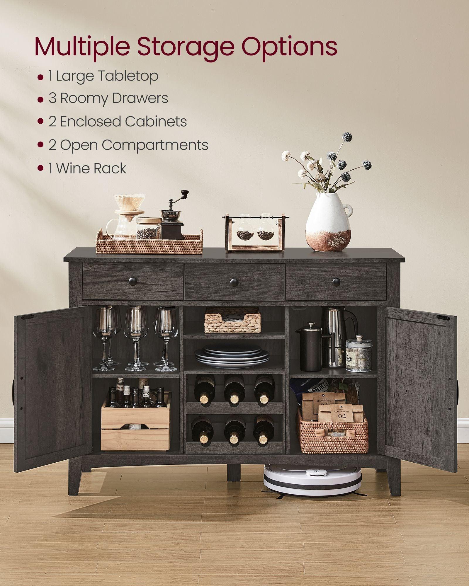 Farmhouse Buffet Cabinet with Wine Rack Stone Gray FredCo