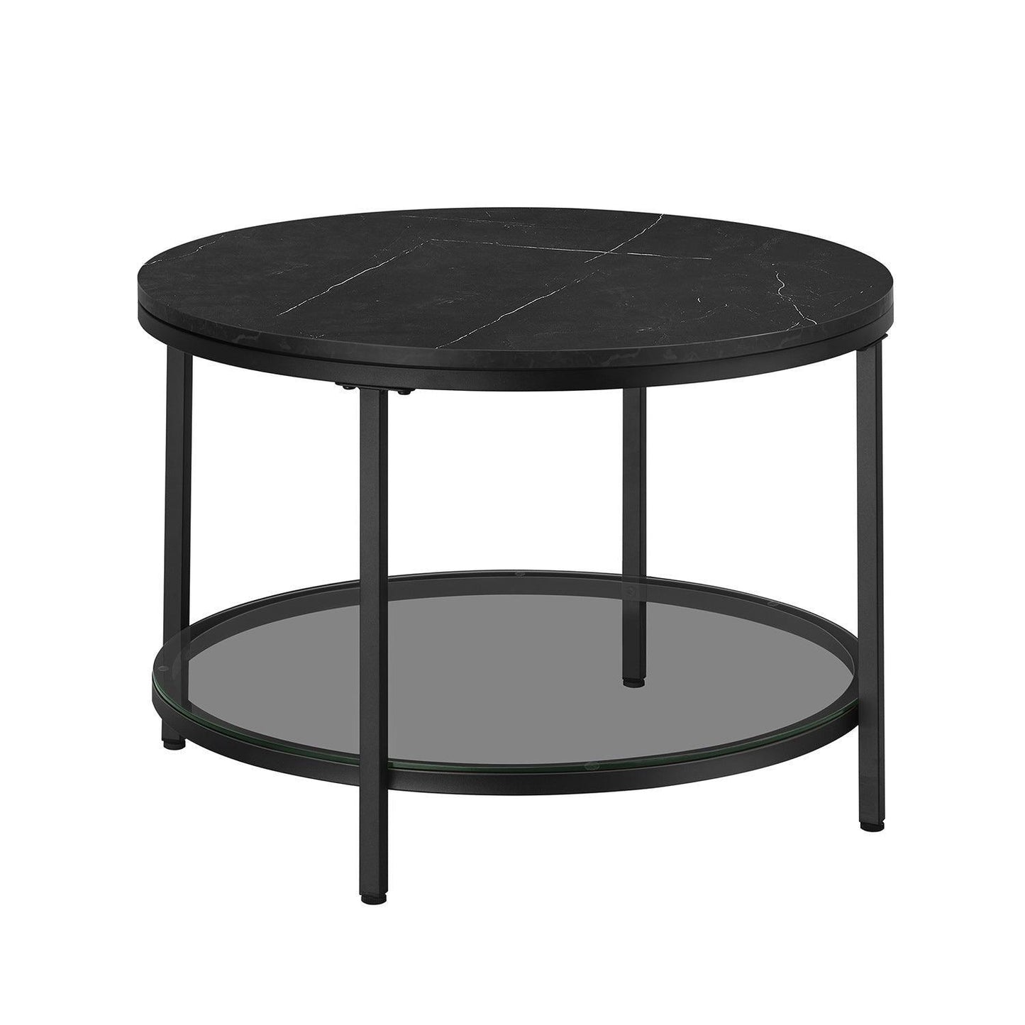 Faux Marble Round Coffee Table Marble Black and Ink Black FredCo
