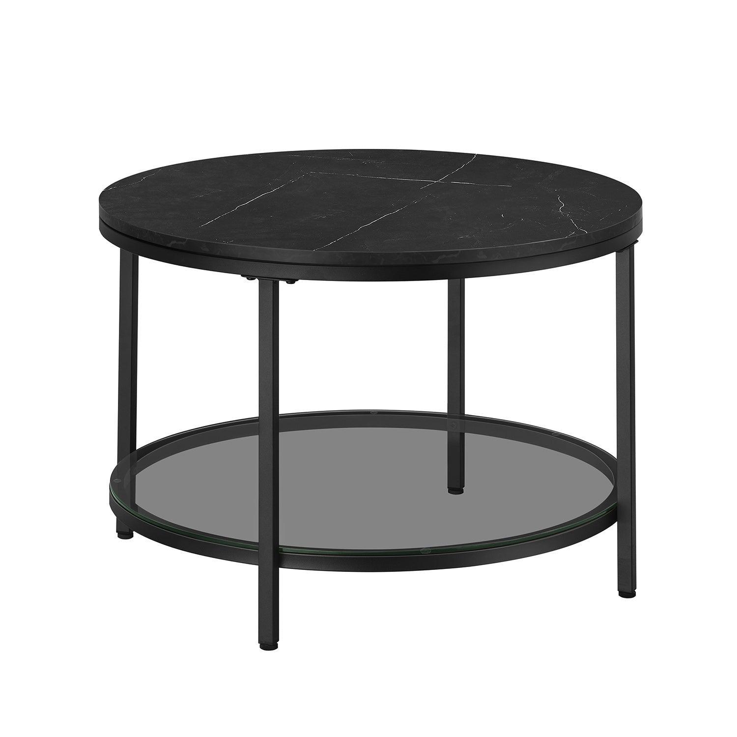 Faux Marble Round Coffee Table Marble Black and Ink Black FredCo