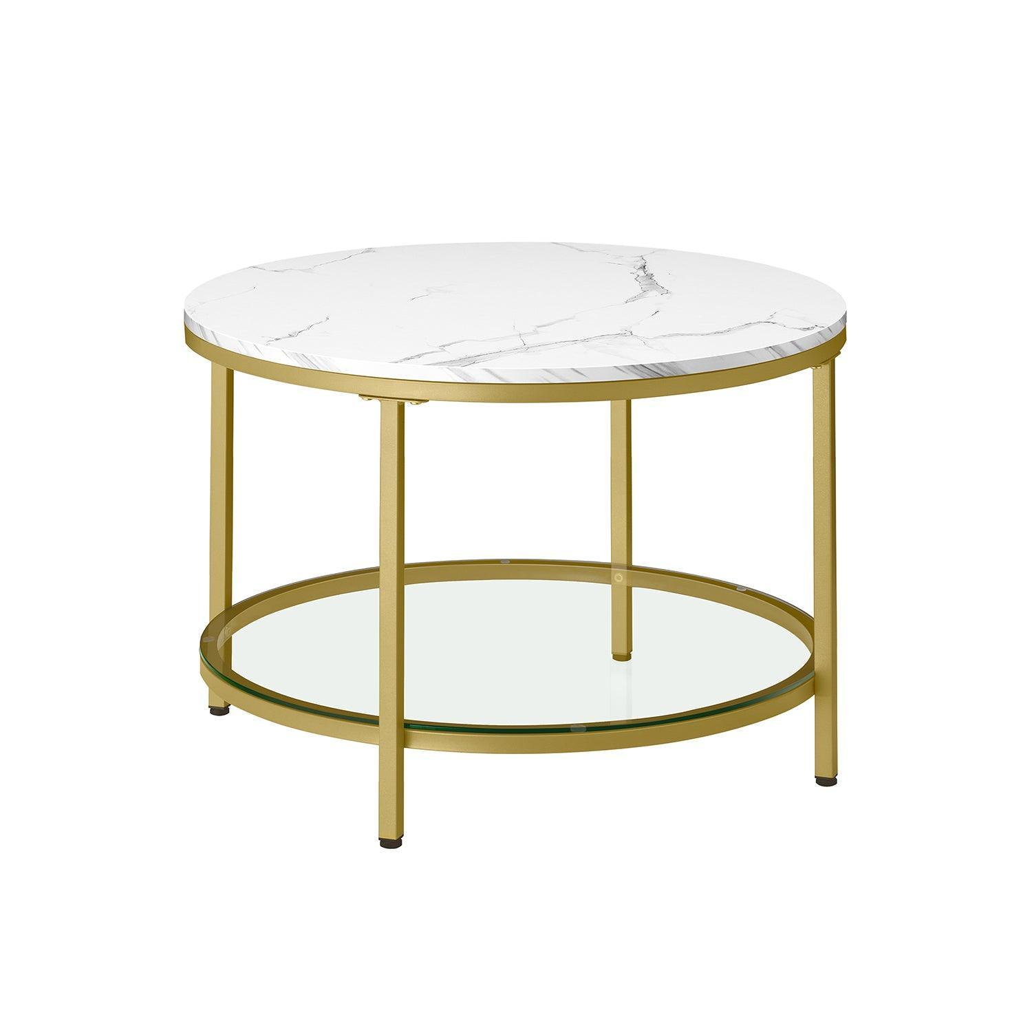 Faux Marble Round Coffee Table Marble White and Pale Gold FredCo