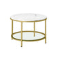 Faux Marble Round Coffee Table Marble White and Pale Gold FredCo