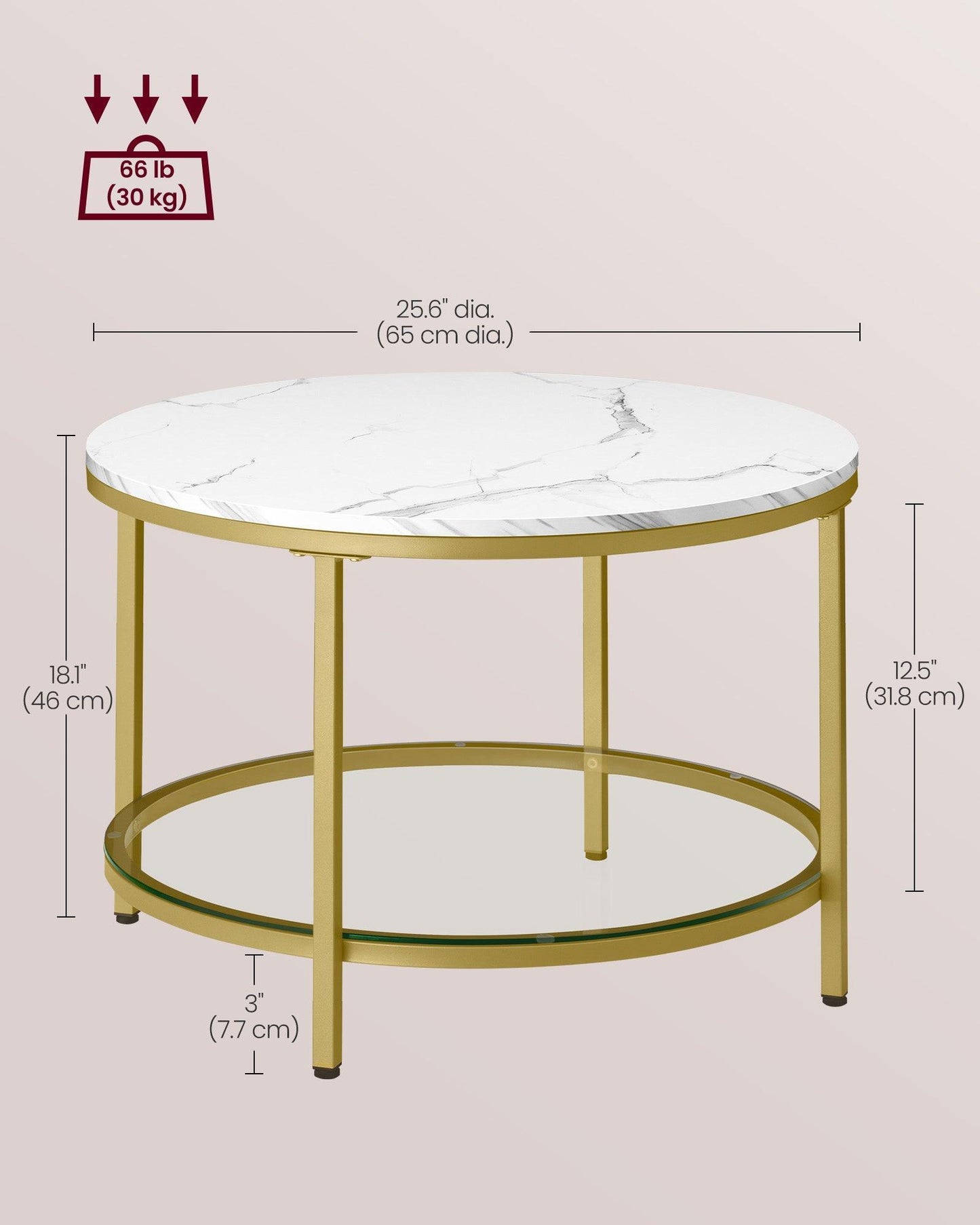Faux Marble Round Coffee Table Marble White and Pale Gold FredCo