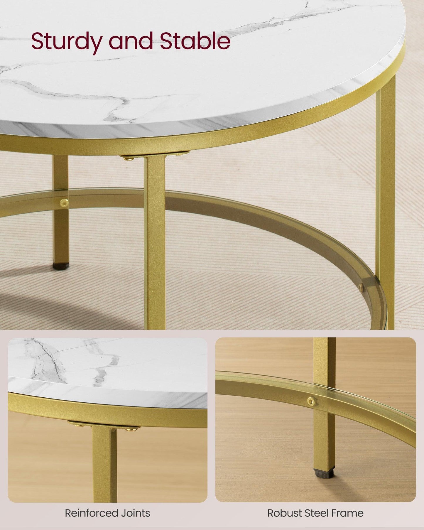 Faux Marble Round Coffee Table Marble White and Pale Gold FredCo