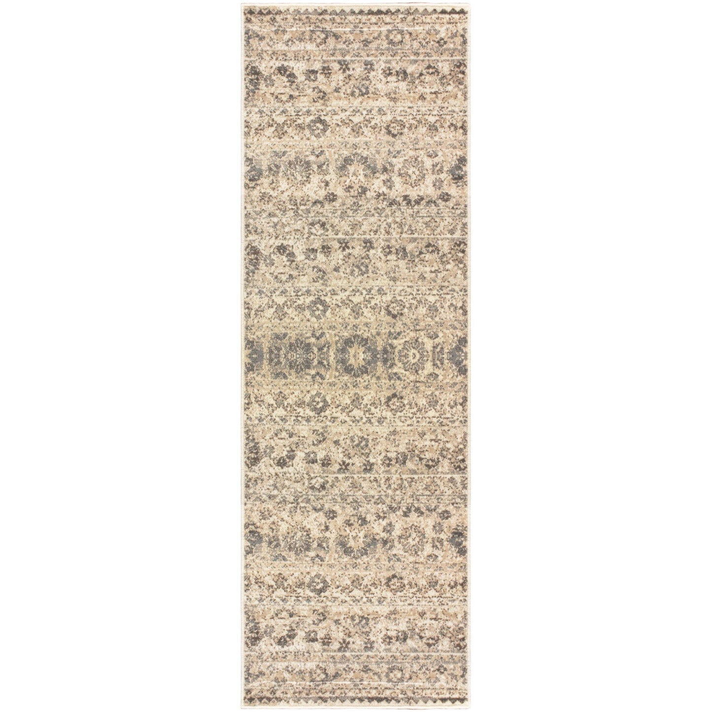 Fawn Vintage Distressed Floral Damask Rug FredCo